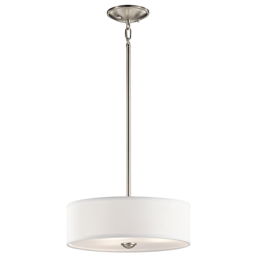 Kichler 43675NI Shailene 14" 3 Light Round Semi Flush with Satin Etched White Diffuser and White Microfiber Shade in Brushed Nickel